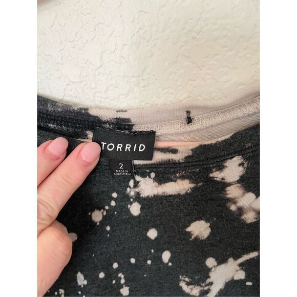 Torrid Black Bleach Splatter Terry Pullover Sweatshirt - Picture 2 of 4